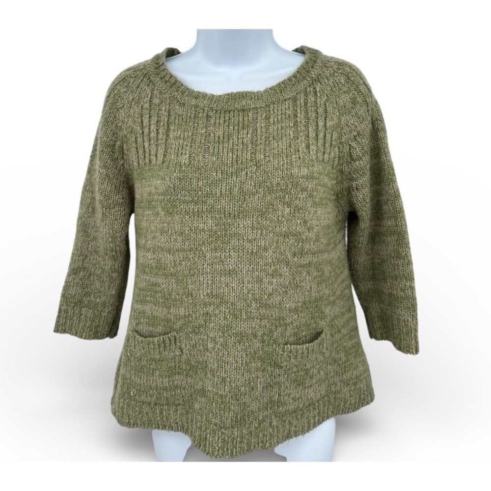 DEREK HEART Boatneck Sweater Moss Green Acrylic Knit 3/4 Sleeves Women's Medium